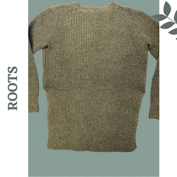 Roots Women’s Wool Blend Waffle Knit Green Long Sleeve Sweater Extra Small - Picture 6 of 7